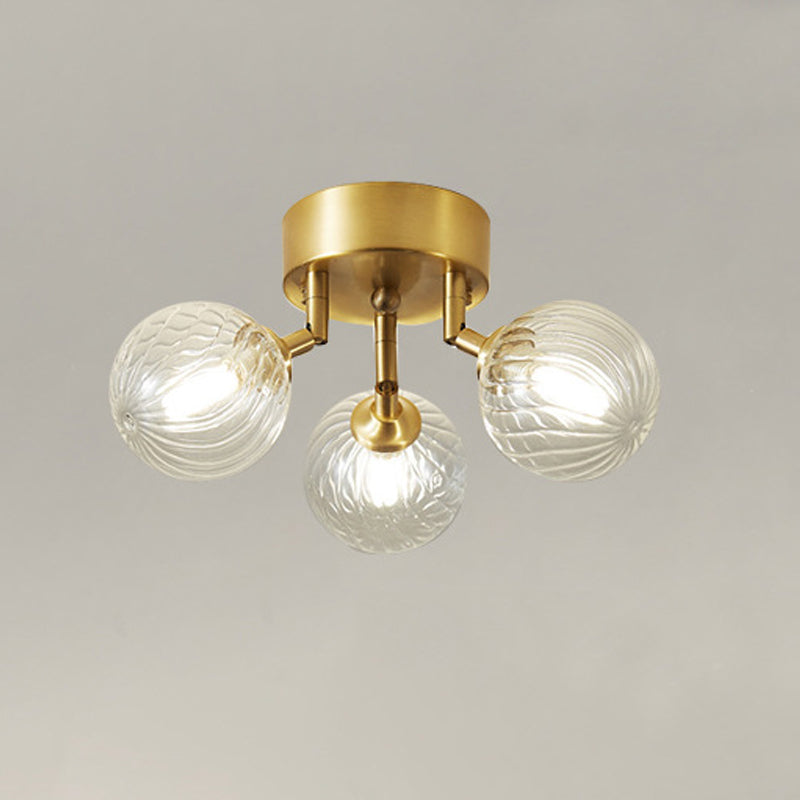 Sphere Shape Flush Mount Modern Style Glass 3/4/5/6 Lights Flush Ceiling Light in Gold