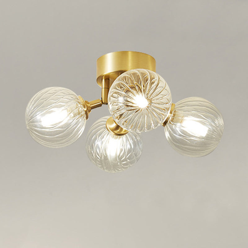 Sphere Shape Flush Mount Modern Style Glass 3/4/5/6 Lights Flush Ceiling Light in Gold