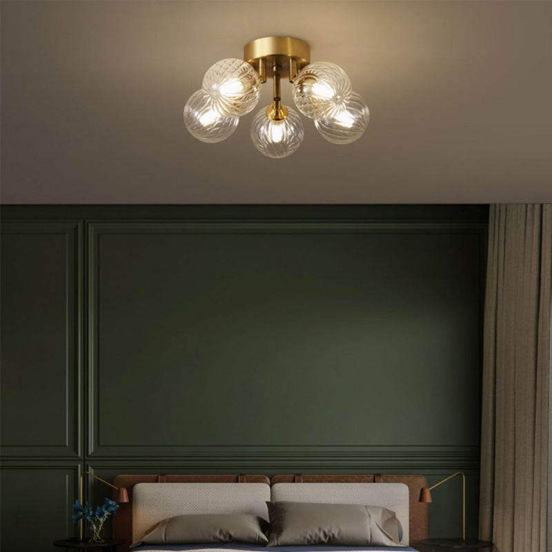 Sphere Shape Flush Mount Modern Style Glass 3/4/5/6 Lights Flush Ceiling Light in Gold