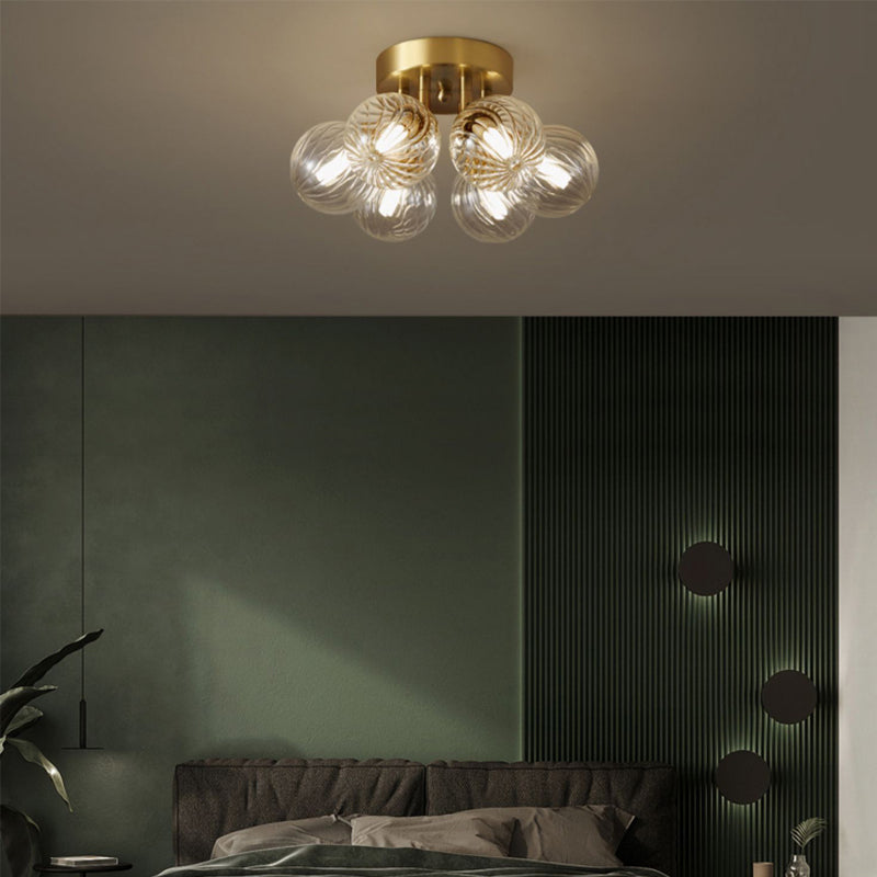 Sphere Shape Flush Mount Modern Style Glass 3/4/5/6 Lights Flush Ceiling Light in Gold