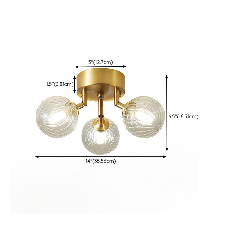 Sphere Shape Flush Mount Modern Style Glass 3/4/5/6 Lights Flush Ceiling Light in Gold