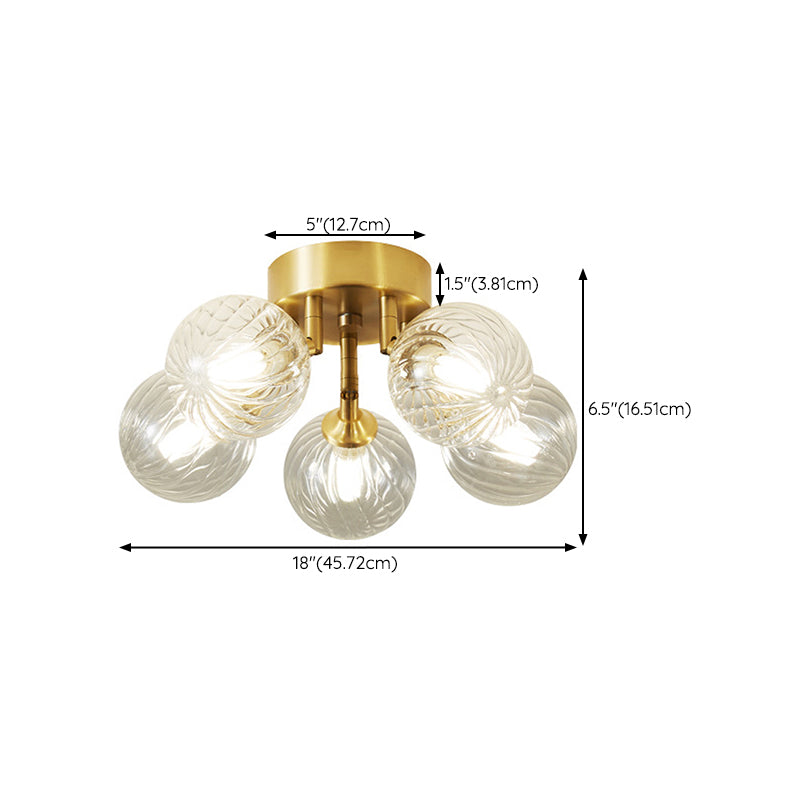 Sphere Shape Flush Mount Modern Style Glass 3/4/5/6 Lights Flush Ceiling Light in Gold
