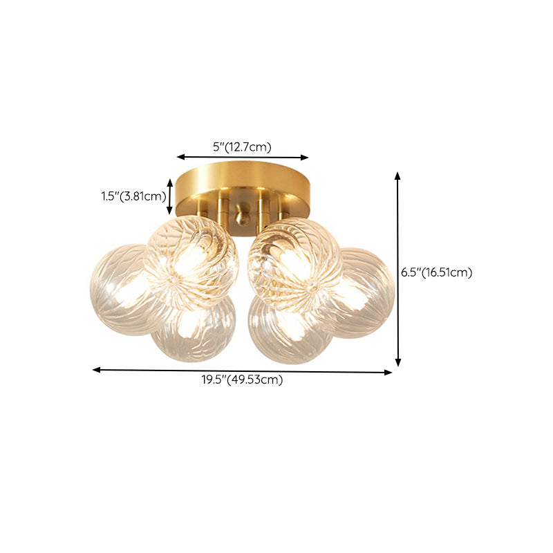 Sphere Shape Flush Mount Modern Style Glass 3/4/5/6 Lights Flush Ceiling Light in Gold