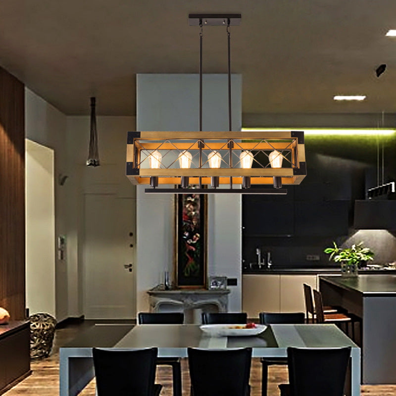 Industrial Style Rectangle Island Pendants 5-Light Metal Pendant Lights for Dining Room