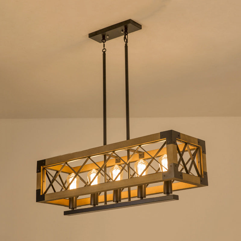 Industrial Style Rectangle Island Pendants 5-Light Metal Pendant Lights for Dining Room
