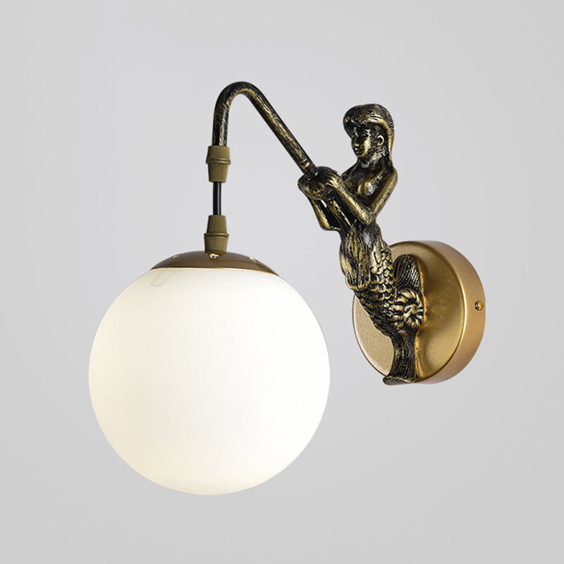 Industrial Style Globe Shape Wall Sconce Glass 1 Light Sconces for Bedroom