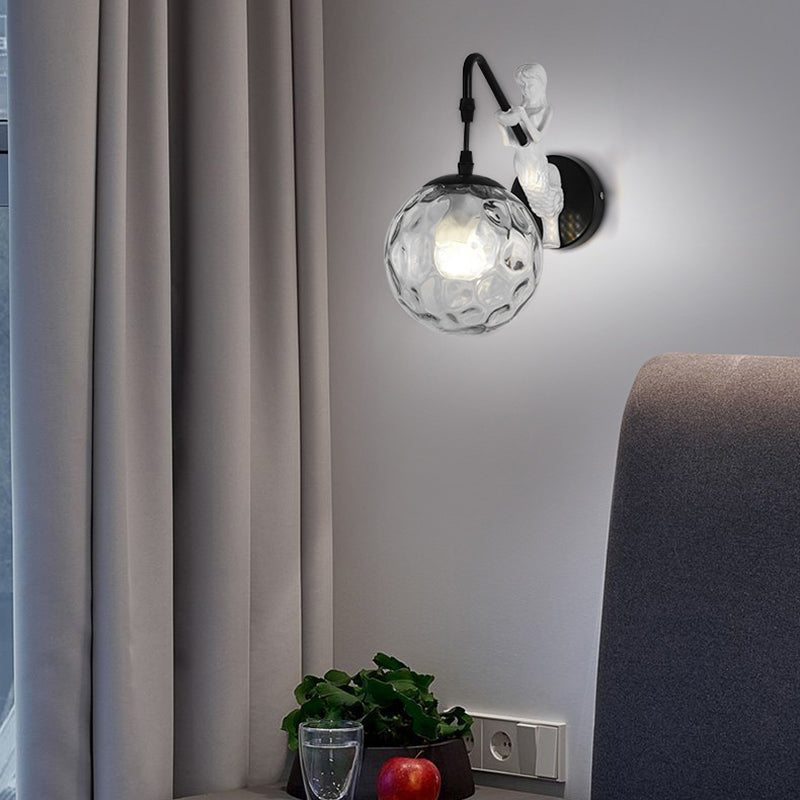 Industrial Style Globe Shape Wall Sconce Glass 1 Light Sconces for Bedroom