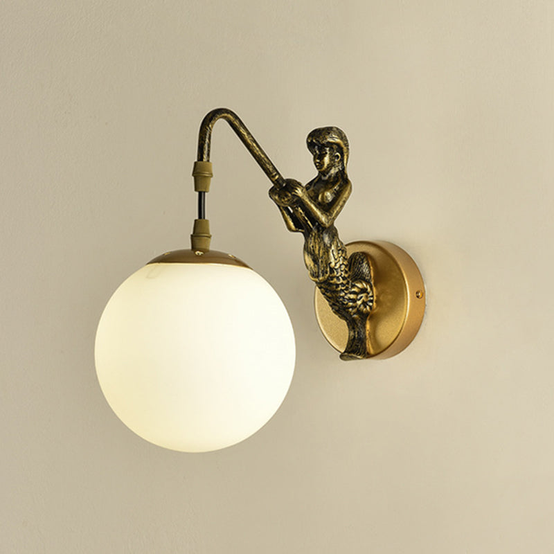 Industrial Style Globe Shape Wall Sconce Glass 1 Light Sconces for Bedroom