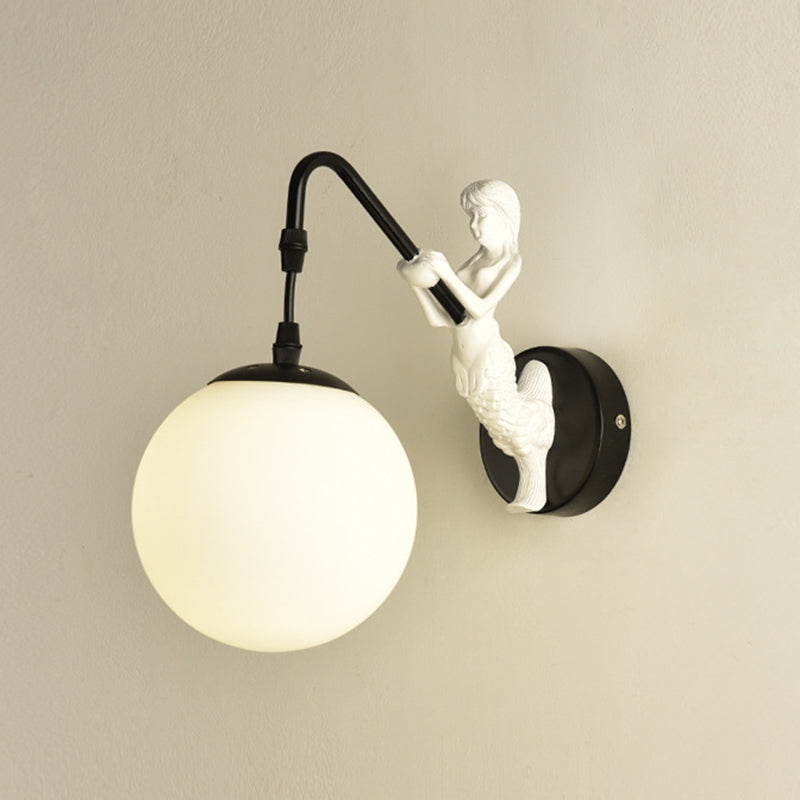 Industrial Style Globe Shape Wall Sconce Glass 1 Light Sconces for Bedroom