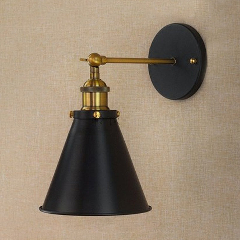 Black/Brass 1 Bulb Sconce Lighting Industrial Stylish Metal Conic Shade Wall Lighting for Living Room