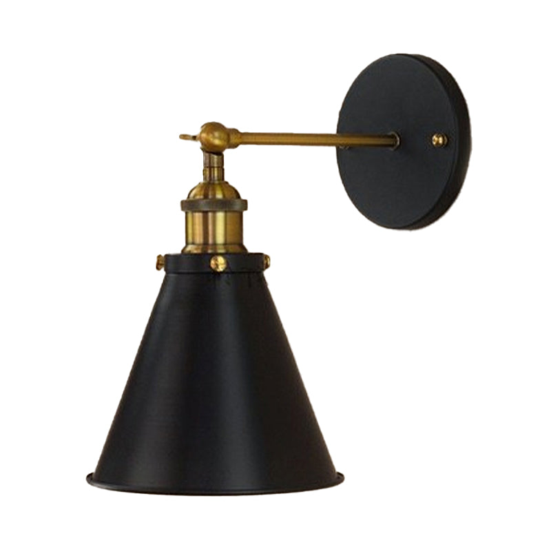 Black/Brass 1 Bulb Sconce Lighting Industrial Stylish Metal Conic Shade Wall Lighting for Living Room