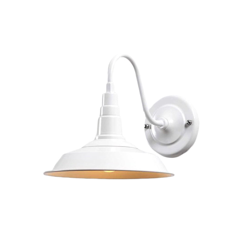 Black/White Barn Wall Sconce Lighting Industrial 1 Light Dining Room Wall Mount Light with Gooseneck Arm, 10"/14" Width