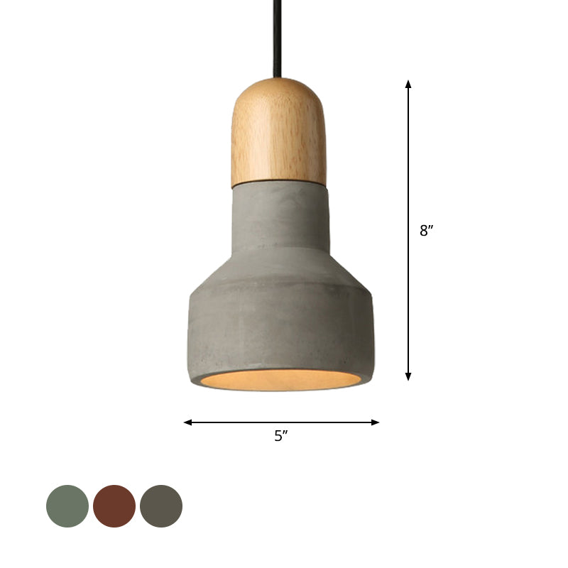 1 Bulb Barn Pendant Light Industrial Style Gray/Green/Red Cement Ceiling Fixture with Hanging Cord