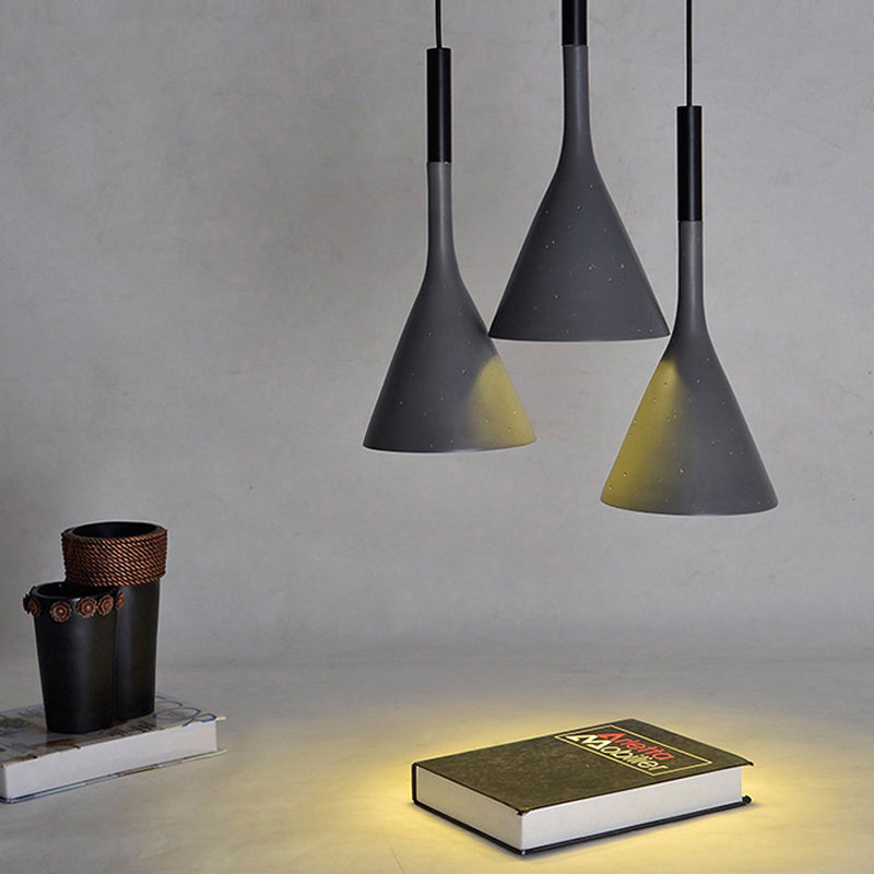 1 hoofdhangende hanglamp met trechterschaduw aluminium en beton industrieel bedplafondlamp in zwart/grijs
