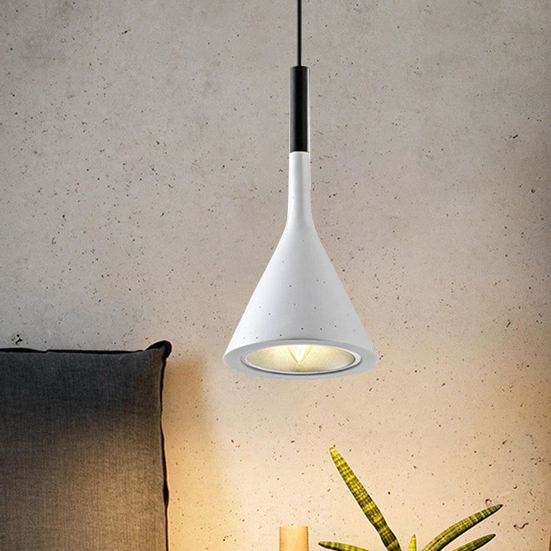 1 hoofdhangende hanglamp met trechterschaduw aluminium en beton industrieel bedplafondlamp in zwart/grijs