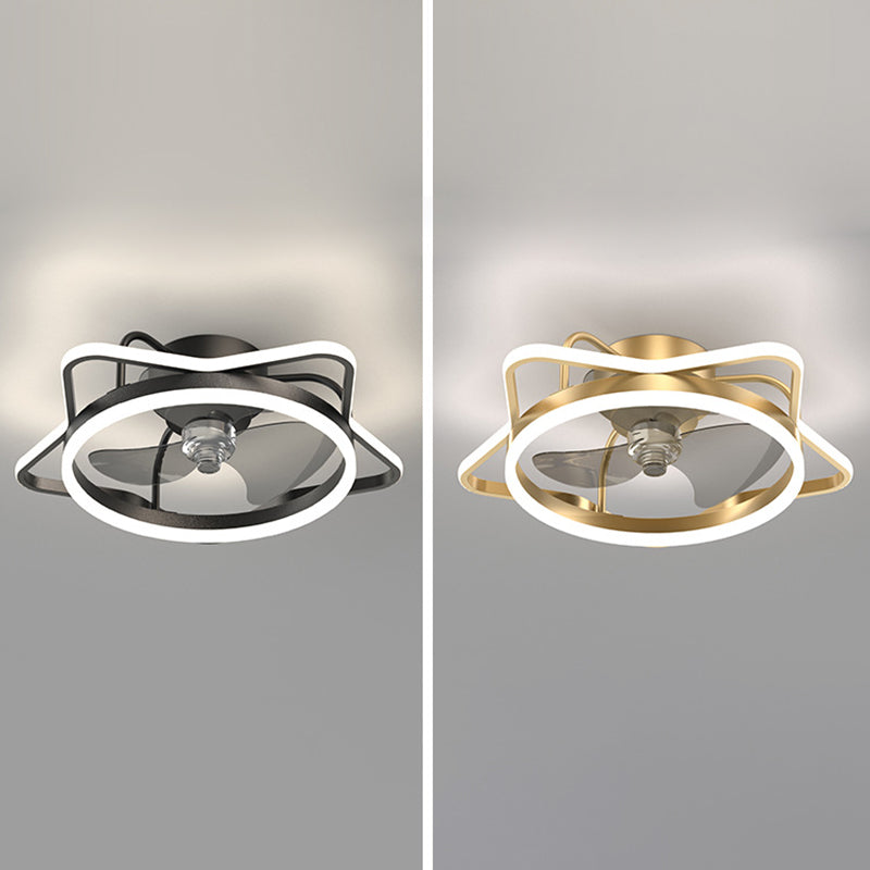 3-Blade Children Ceiling Fan Metallic Black/Golden Fan with Light for Dining Room