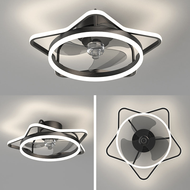 3-Blade Children Ceiling Fan Metallic Black/Golden Fan with Light for Dining Room