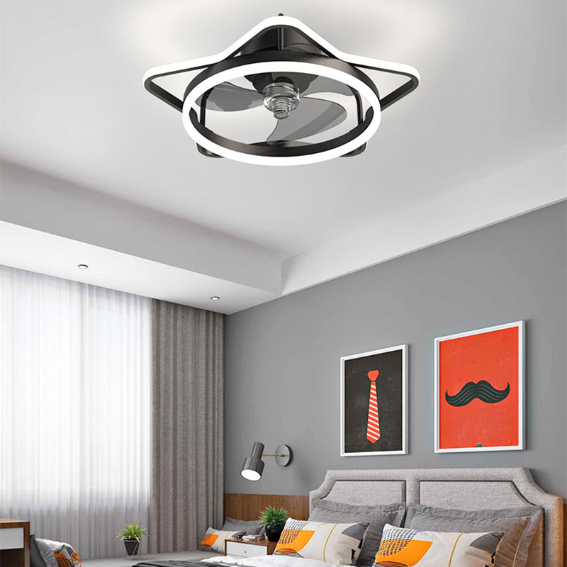3-Blade Children Ceiling Fan Metallic Black/Golden Fan with Light for Dining Room
