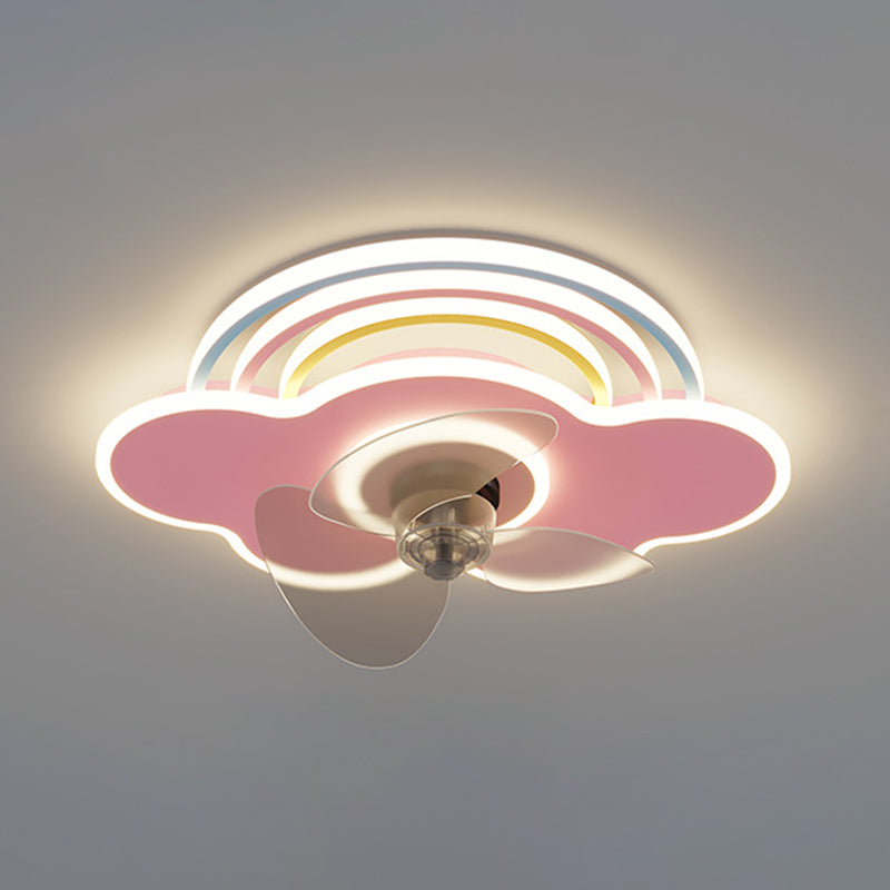 3-Blade Ceiling Fan Children Metallic Pink Fan with Light for Dining Room