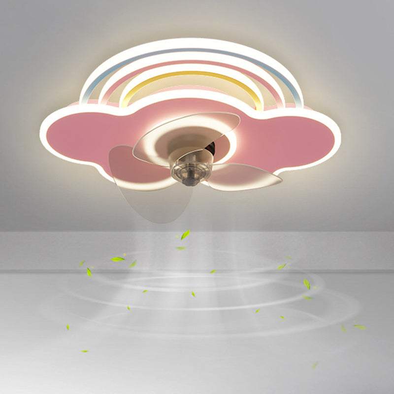 3-Blade Ceiling Fan Children Metallic Pink Fan with Light for Dining Room