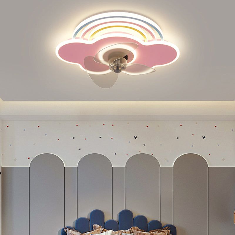 3-Blade Ceiling Fan Children Metallic Pink Fan with Light for Dining Room
