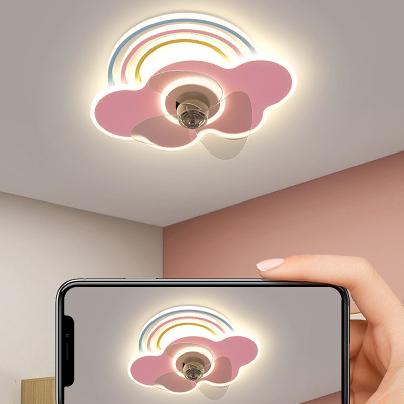 3-Blade Ceiling Fan Children Metallic Pink Fan with Light for Dining Room