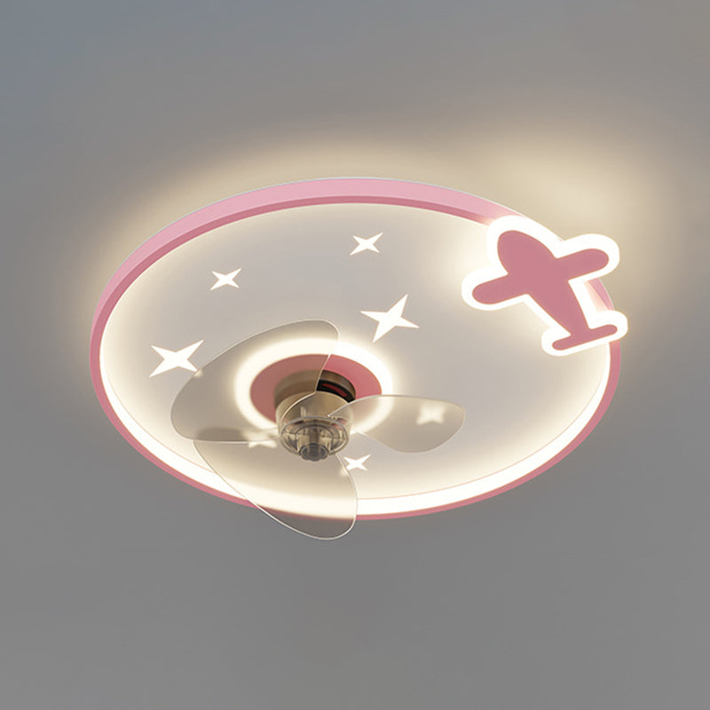 3-Blade LED Ceiling Fan Metallic Polish Finish Children Fan with Light for Hallway