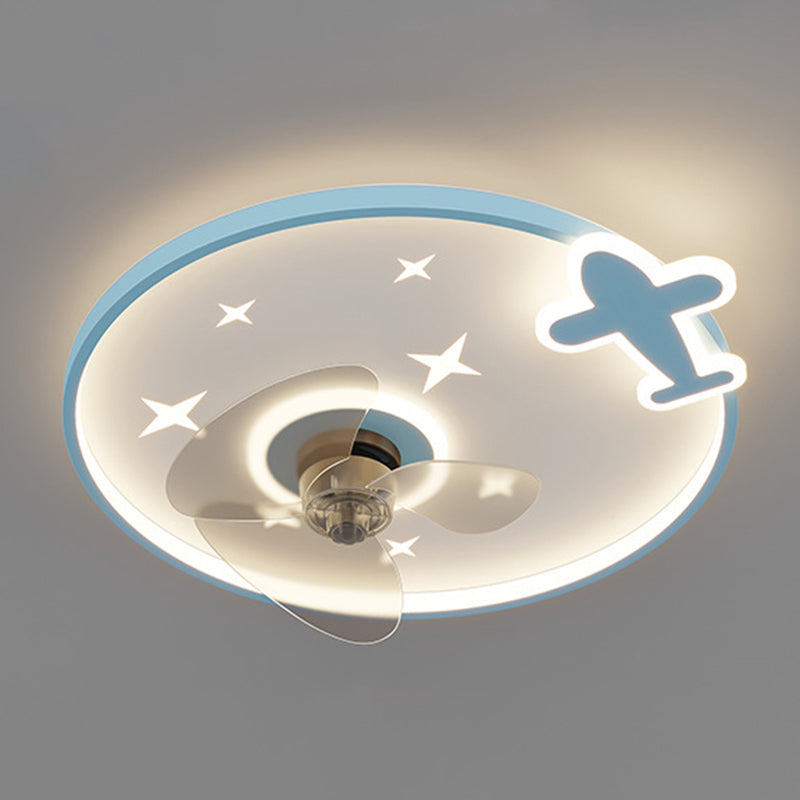 3-Blade LED Ceiling Fan Metallic Polish Finish Children Fan with Light for Hallway