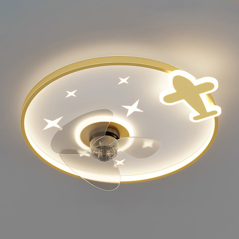 3-Blade LED Ceiling Fan Metallic Polish Finish Children Fan with Light for Hallway