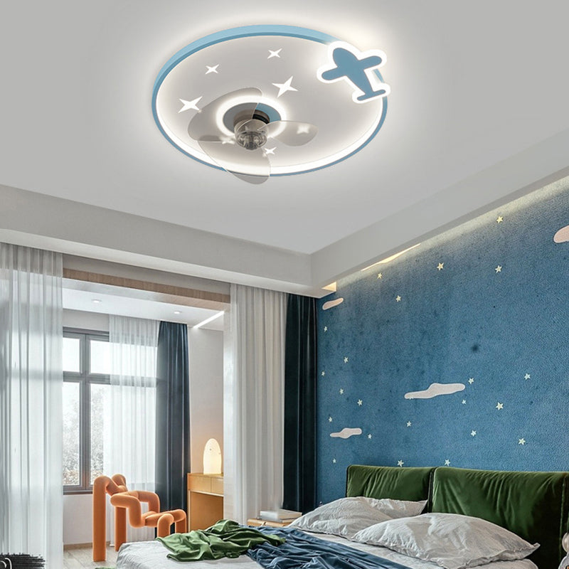 3-Blade LED Ceiling Fan Metallic Polish Finish Children Fan with Light for Hallway