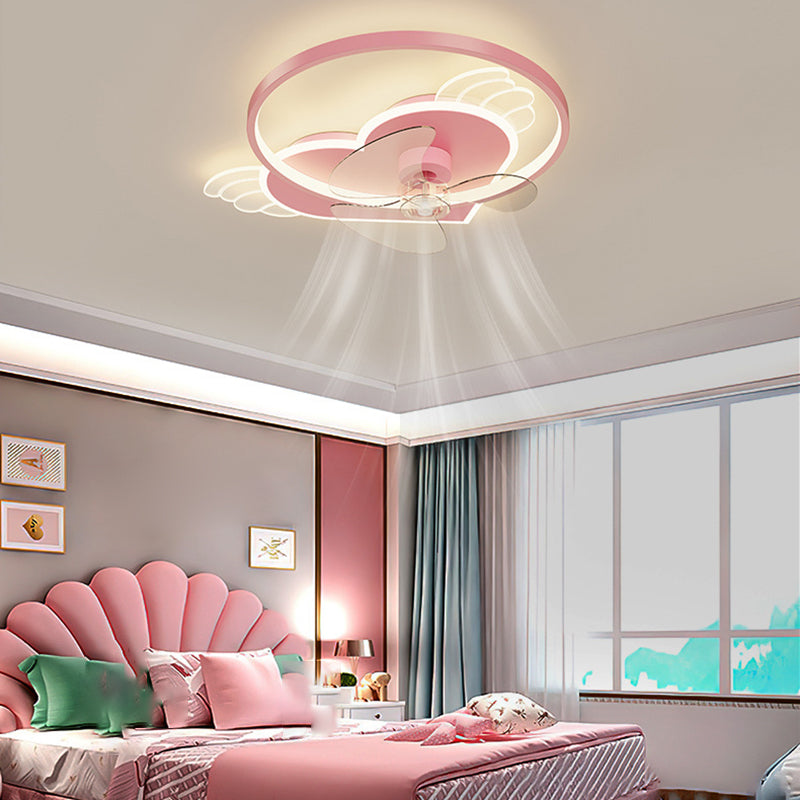 3-Blade Fan with Light Children Pink Ceiling Fan for Hallway Foyer