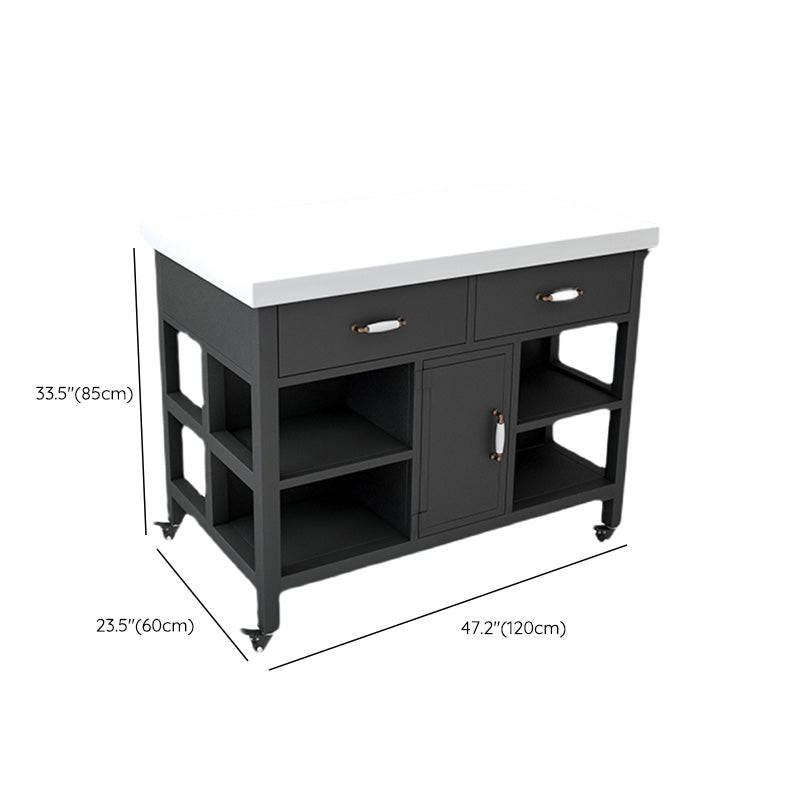 Modern Rolling Kitchen Cart Marble Rectangular Kitchen Island Cart with Drawer