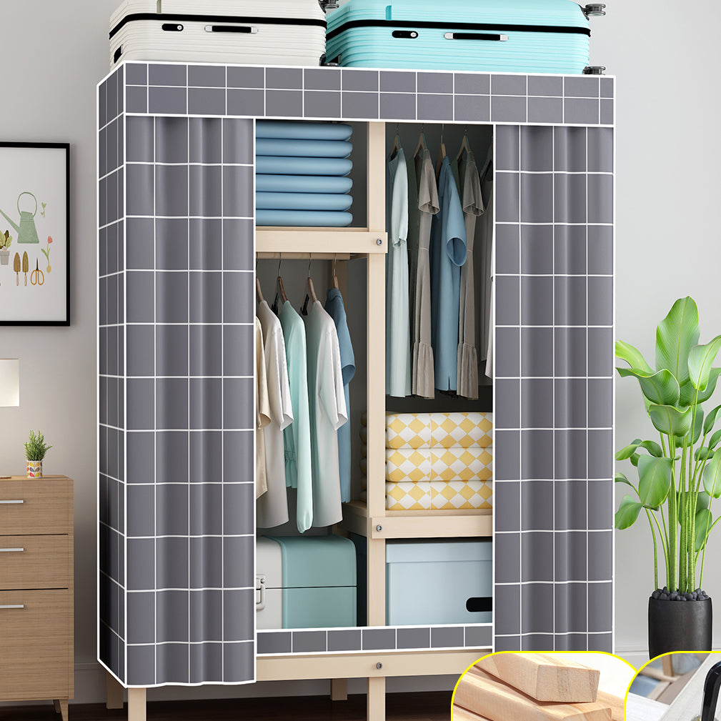 Contemporary Style Wardrobe Pine Solid Wood 1-Door Wardrobe Closet for Bedroom