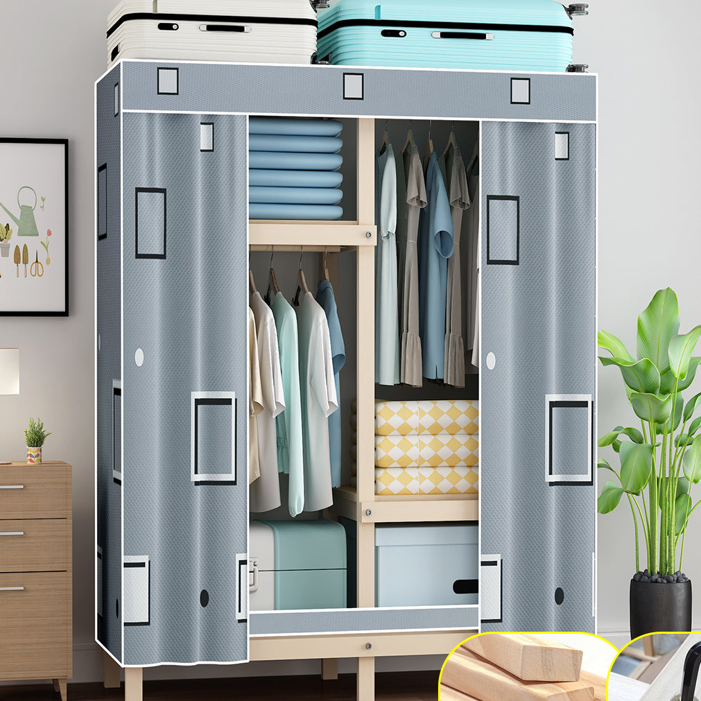 Contemporary Style Wardrobe Pine Solid Wood 1-Door Wardrobe Closet for Bedroom
