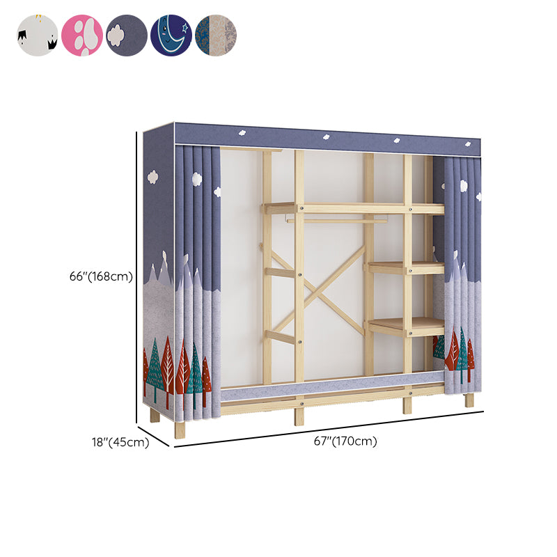 Contemporary Style Wardrobe Pine Solid Wood 1-Door Wardrobe Closet for Bedroom