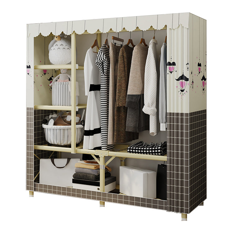 Contemporary Style Steel Wardrobe Cloth Rod Included Wardrobe Closet with Legs