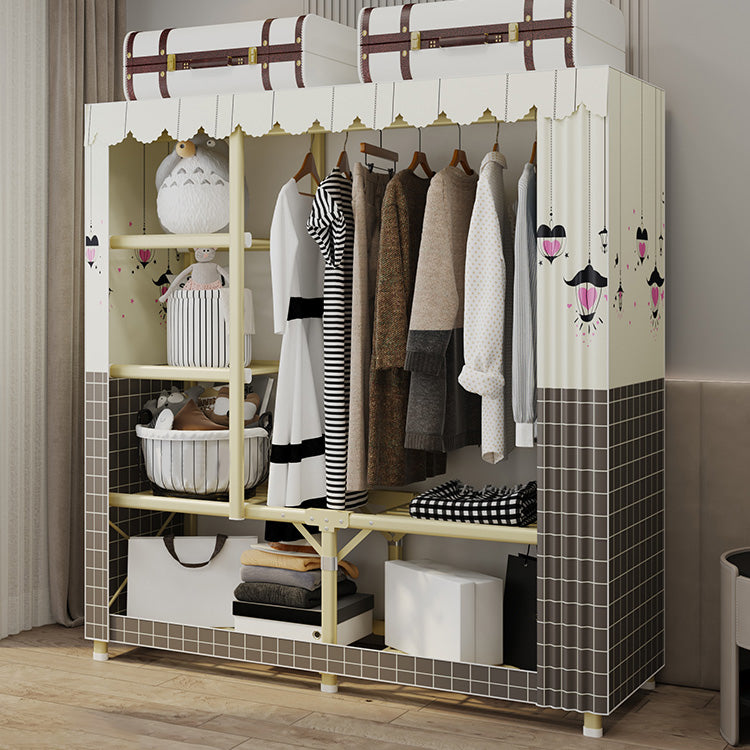 Contemporary Style Steel Wardrobe Cloth Rod Included Wardrobe Closet with Legs
