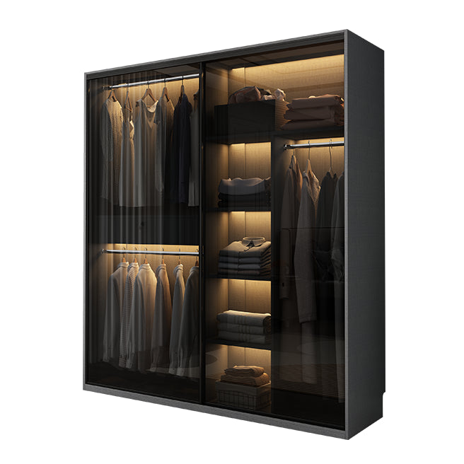 Contemporary Style Glass Wardrobe Cloth Rod Included Wardrobe Closet for Home