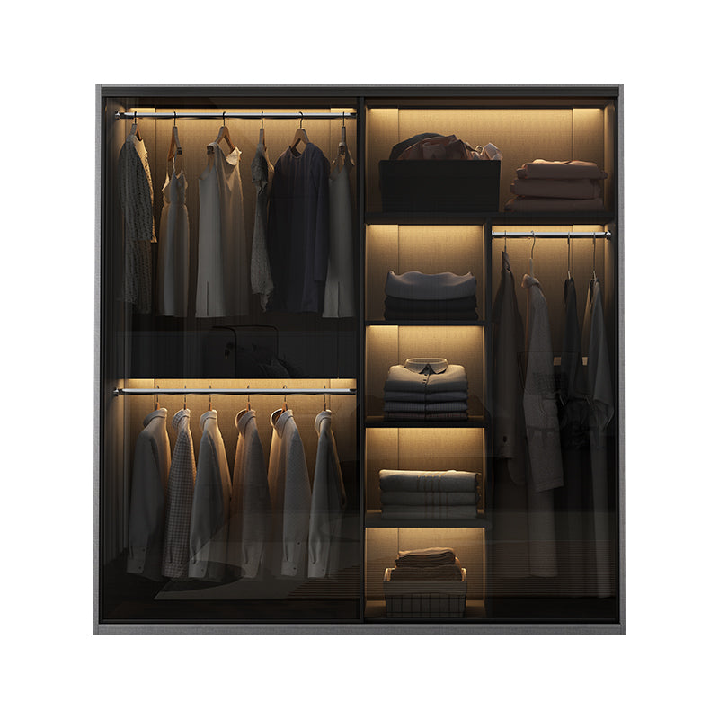 Contemporary Style Glass Wardrobe Cloth Rod Included Wardrobe Closet for Home