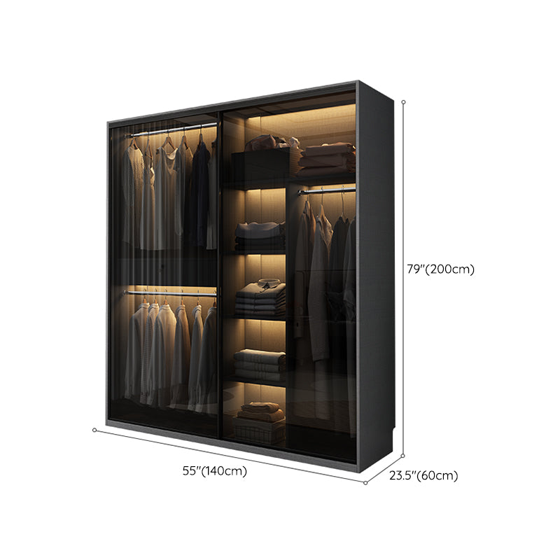Contemporary Style Glass Wardrobe Cloth Rod Included Wardrobe Closet for Home