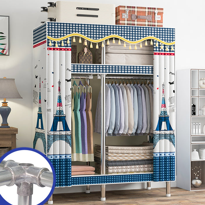 Contemporary Wardrobe Armoire with Shelves Steel Wardrobe Closet