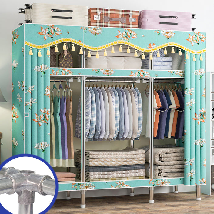 Contemporary Wardrobe Armoire with Shelves Steel Wardrobe Closet