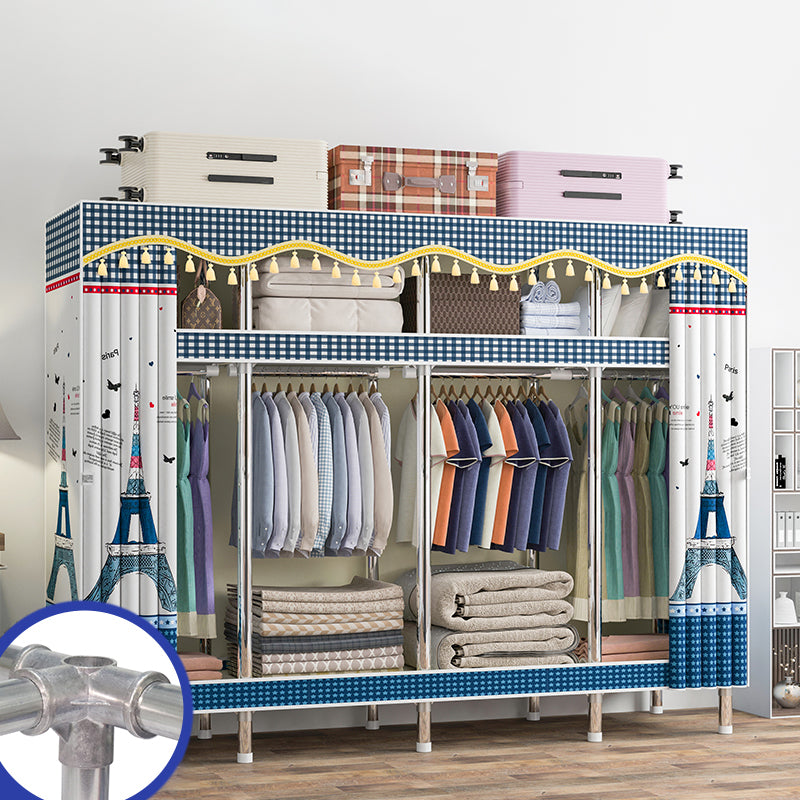 Contemporary Wardrobe Armoire with Shelves Steel Wardrobe Closet