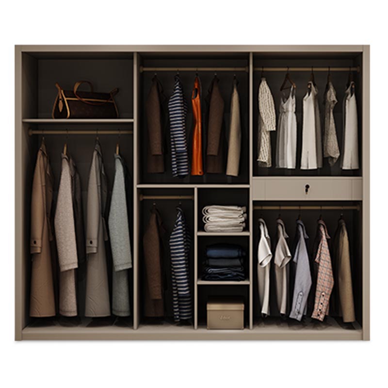 Modern Style Glass Wardrobe Cloth Rod Included Wardrobe Closet with 1-Drawer
