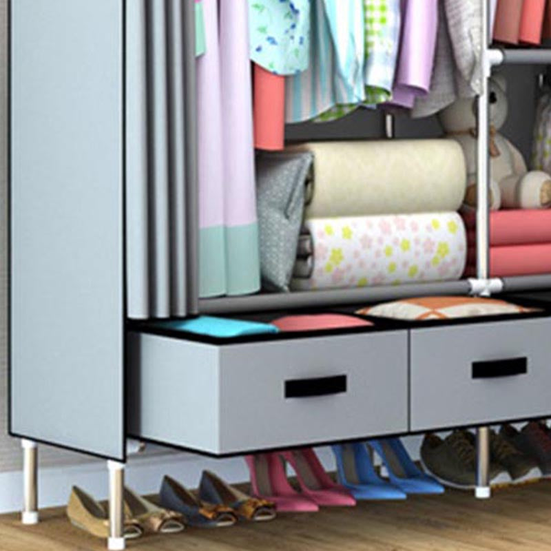 Contemporary Style Metal Wardrobe 2 Drawers Wardrobe Closet with Legs