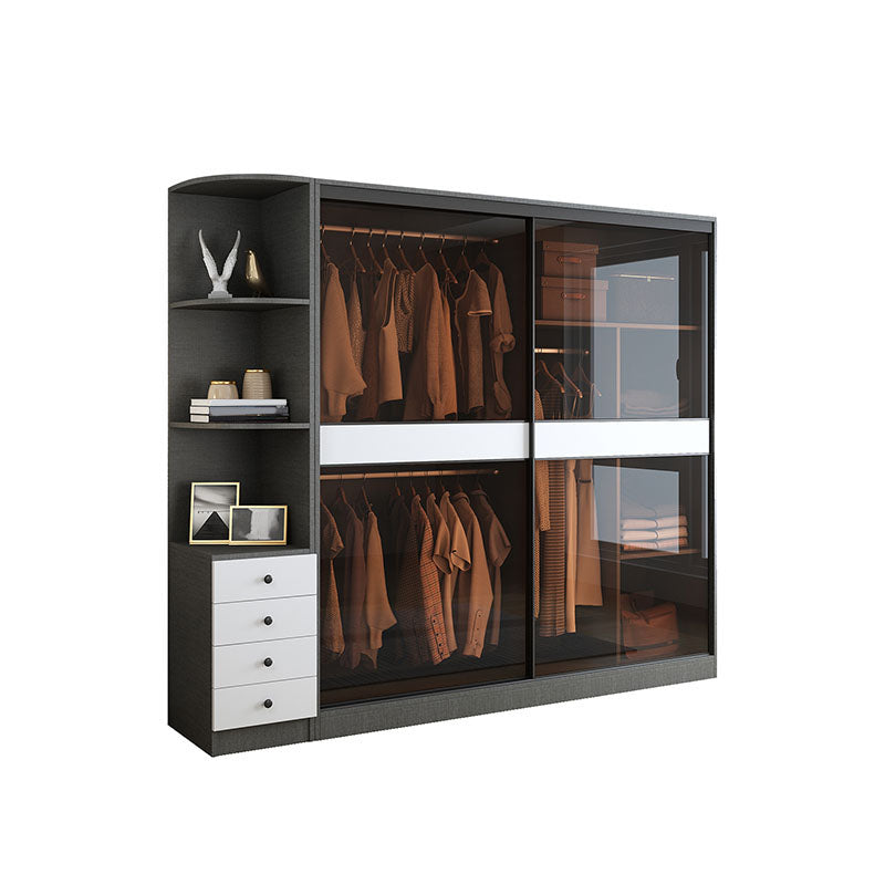 Modern Style Glass Wardrobe Gray Colour Wardrobe Closet with Sliding Door