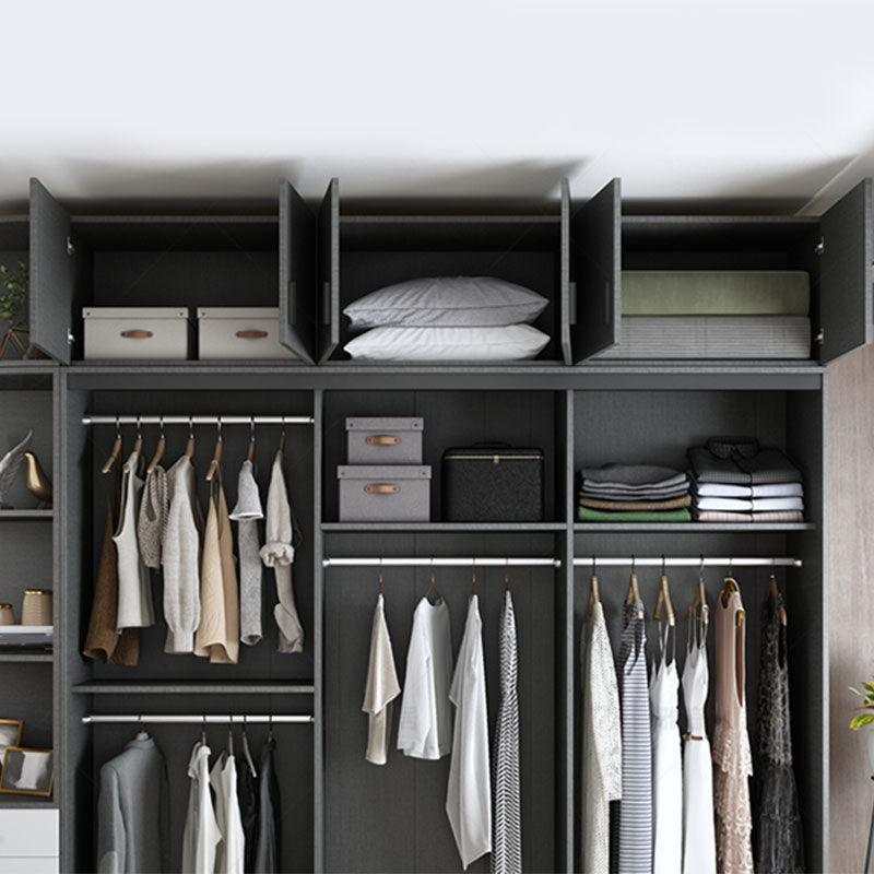 Modern Style Glass Wardrobe Gray Colour Wardrobe Closet with Sliding Door