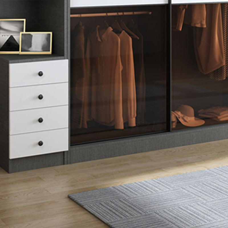 Modern Style Glass Wardrobe Gray Colour Wardrobe Closet with Sliding Door