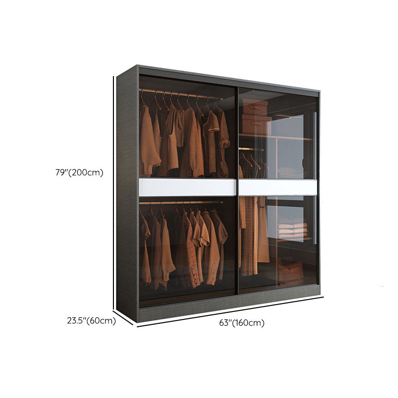 Modern Style Glass Wardrobe Gray Colour Wardrobe Closet with Sliding Door