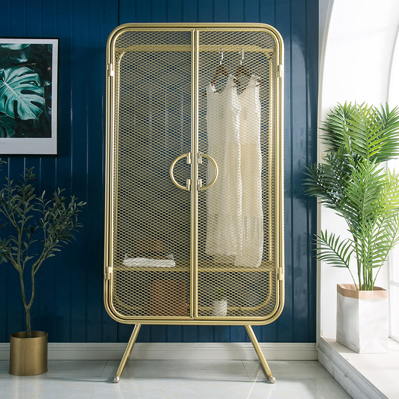 Modern Hinged Door Wardrobe for Home Matte Finish Cabinet with Metal Frame